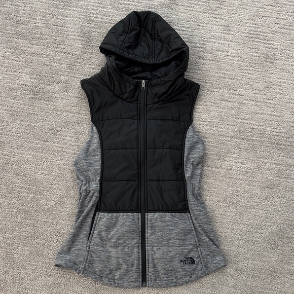 The North Face Jackets & Blazers - The North Face Sleeveless Hooded Puffer Vest in Black and Heather Gray